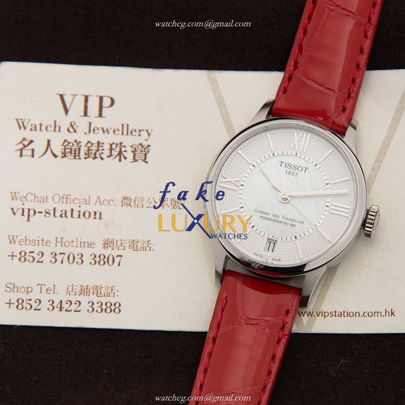 Tissot T099.207.16.118.00 Replica Watch, White Dial, Steel Case, Automatic Movement, Red Leather - Image 5