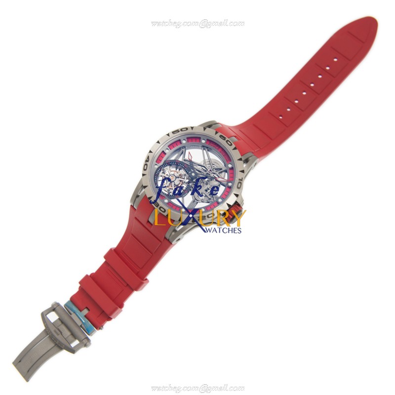 Roger Dubuis RDDBEX0545 Excalibur - Replica Watch - Manual Wind - Titanium Case - Red Rubber Strap - Image 2