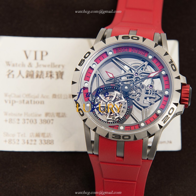 Roger Dubuis RDDBEX0545 Excalibur - Replica Watch - Manual Wind - Titanium Case - Red Rubber Strap - Image 5