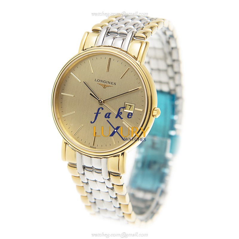 Longines L4.790.2.32.7 PRESENCE Replica Watch, Gold Dial, Quartz Movement, Steel & Gold Case - Image 3