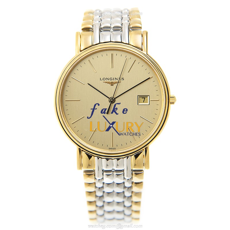 Longines L4.790.2.32.7 PRESENCE Replica Watch, Gold Dial, Quartz Movement, Steel & Gold Case - Image 2
