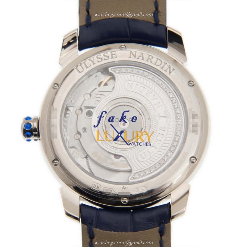 Ulysse Nardin 8150-112/HUP Classic Automatic 18kt White Gold Diamond Blue Dial Alligator Strap - Image 3