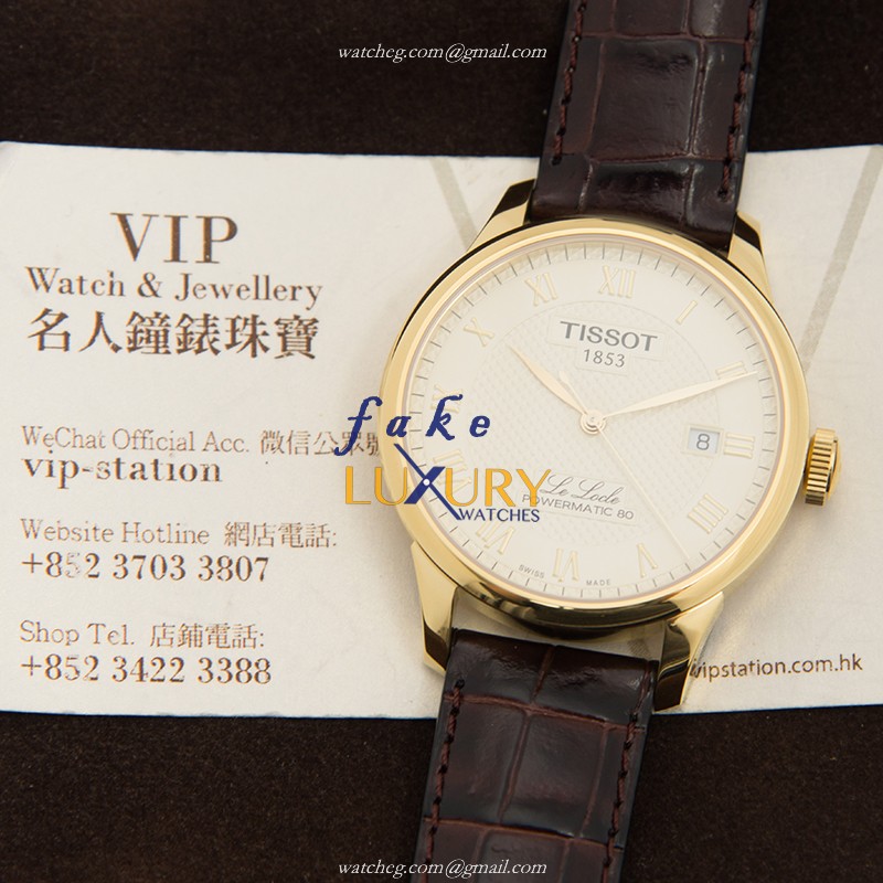 Tissot T006.407.36.263.00 Le Locle Replica Watch, White Dial, PVD Gold Case, Brown Leather Strap - Image 5