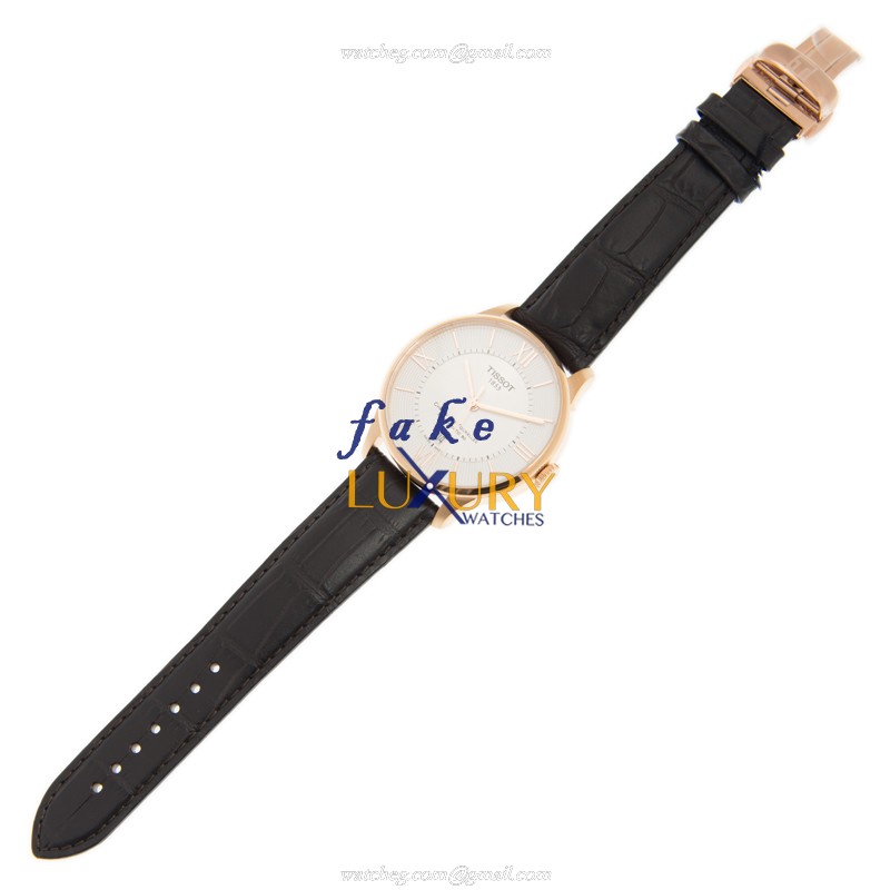 Tissot T-CLASSIC T099.407.36.038.00 Automatic 18kt Rose Gold Silver Dial Brown Leather Replica Watch - Image 2