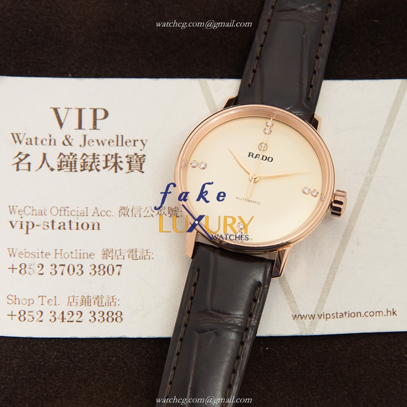 Rado Coupole Classic R22865765 | PVD Gold | Automatic | Beige Dial | Leather Strap | Replica Watch - Image 5