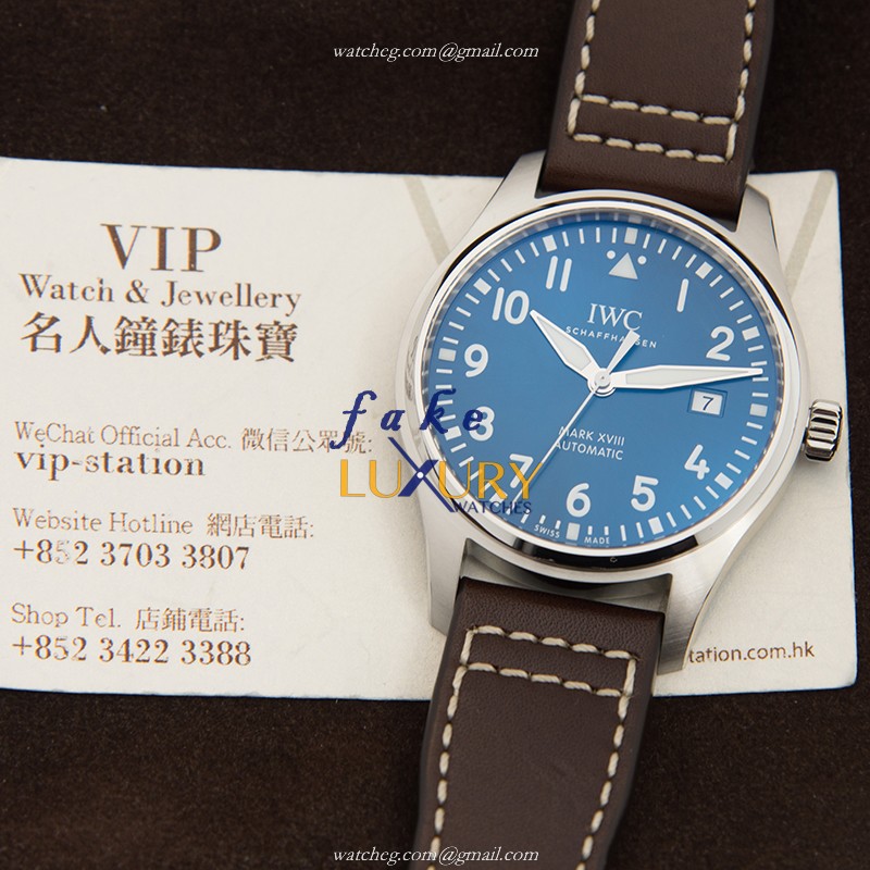 IWC IW327004 Pilots Automatic Replica Watch, Blue Dial, Brown Cowhide Strap - Image 5