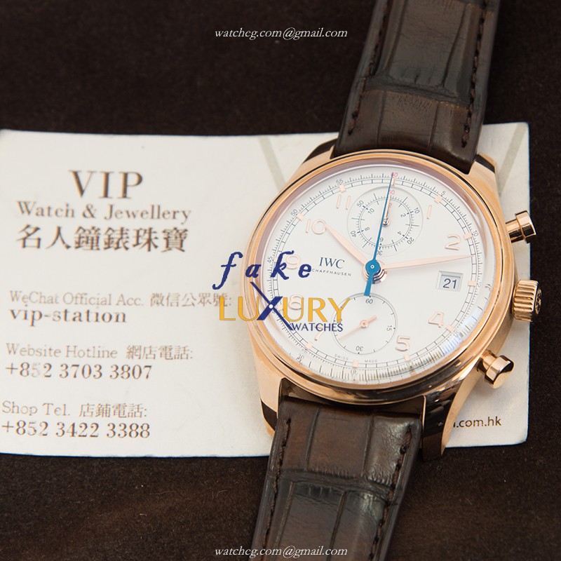 IWC IW390402 Portuguese Replica Watch 18kt Rose Gold Automatic White Dial Brown Alligator Strap - Image 5