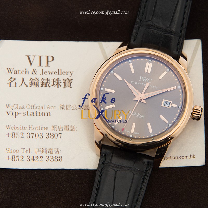 IWC INGENIEUR IW323312 - Replica Watch - Automatic - 18kt Rose Gold - Gray Dial - Black Alligator - Image 5