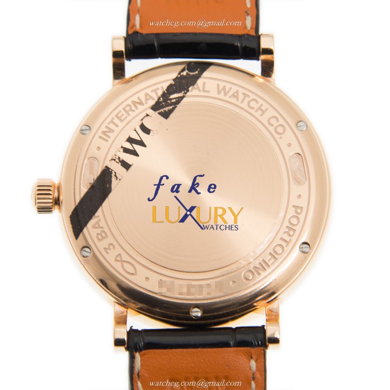 IWC IW459102 Portofino Replica Watch, White Dial, 18kt Rose Gold & Diamond Case, Black Alligator - Image 3