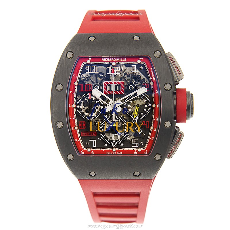 Richard Mille RM011 AH-TI Replica Watch With Automatic Movement, Gray Dial, Red Rubber Strap - Image 2