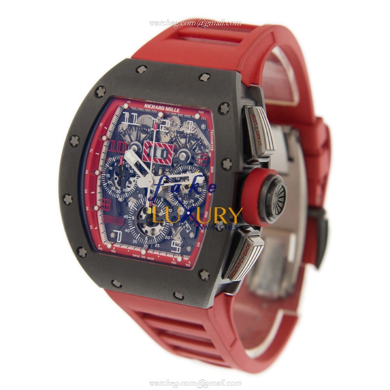 Richard Mille RM011 AH-TI Replica Watch With Automatic Movement, Gray Dial, Red Rubber Strap - Image 3