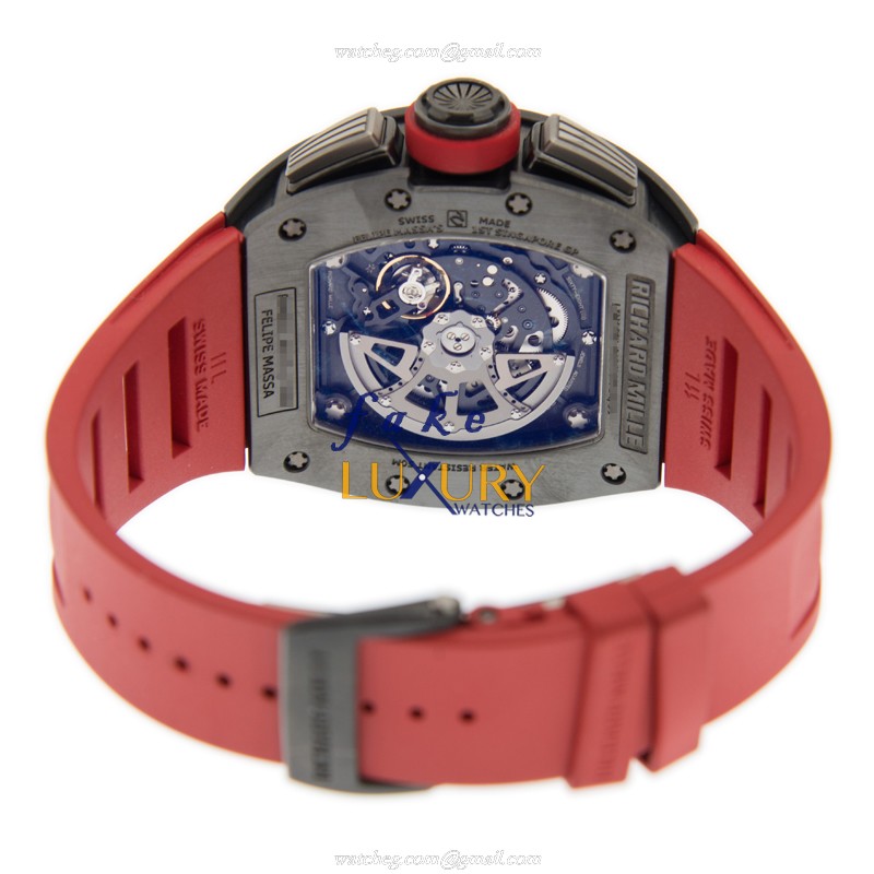 Richard Mille RM011 AH-TI Replica Watch With Automatic Movement, Gray Dial, Red Rubber Strap - Image 4