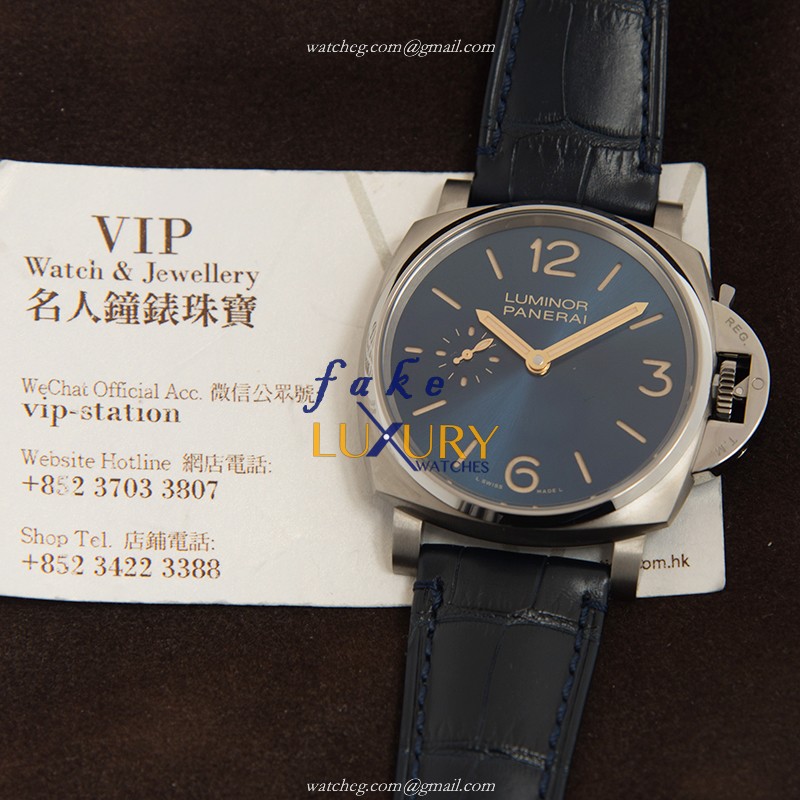 Panerai PAM00728 LUMINOR Manual Wind Titanium Replica Watch, Blue Dial, Alligator Strap - Image 5