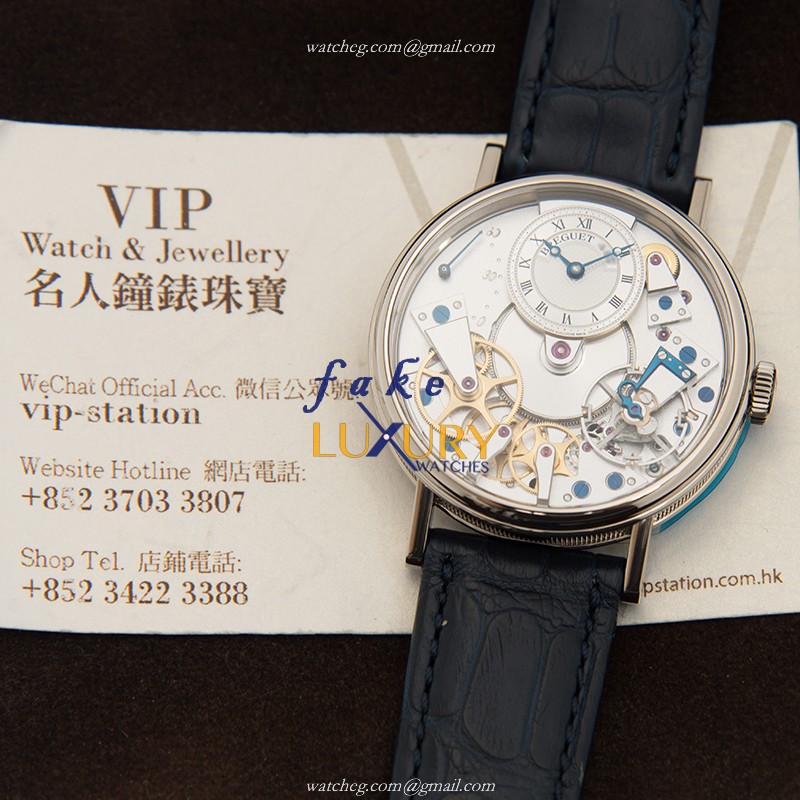 Breguet 7037BB/11/9V6 Tradition Replica Watch, Automatic, Silver Dial, 18kt White Gold Case, Black - Image 5