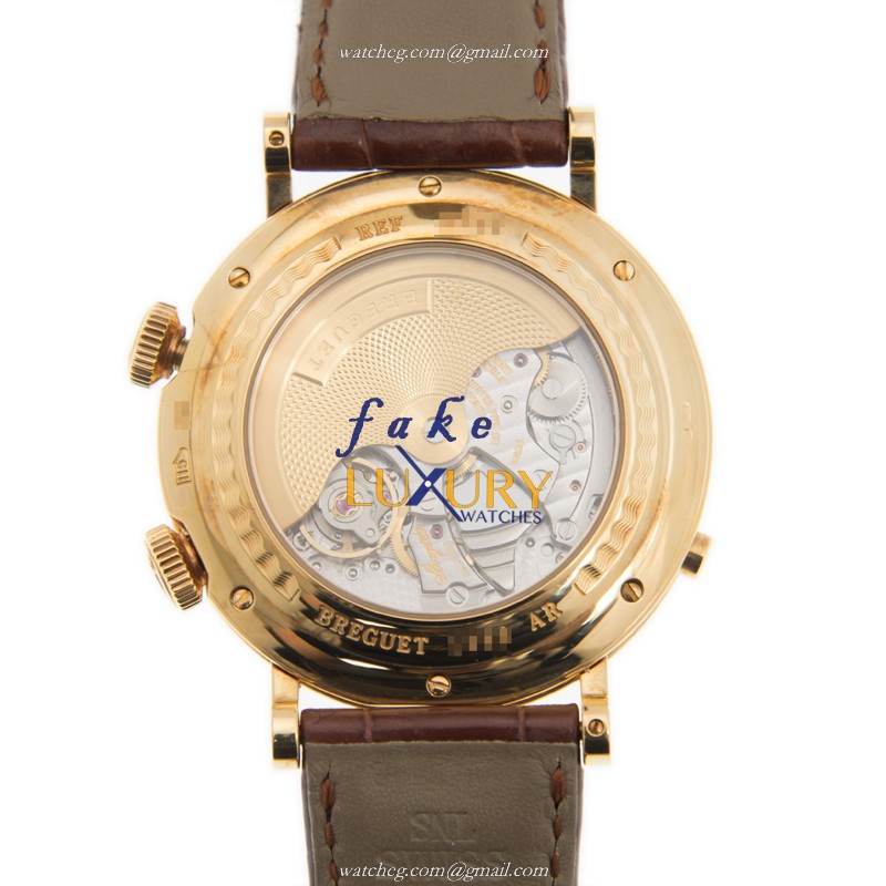Breguet 5707BA/12/9V6 Replica Watch, Silver Dial, 18kt Yellow Gold Case, Brown Alligator Strap - Image 3