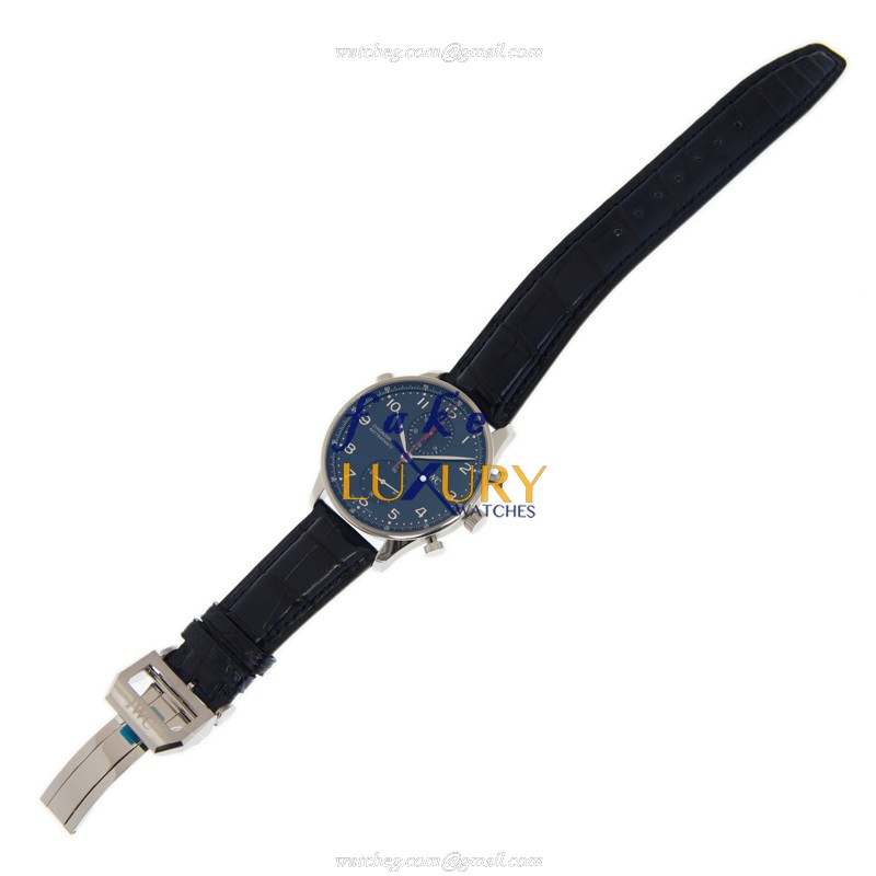 IWC IW371217 Portuguese Manual Wind Replica Watch, Blue Dial, Steel Case, Alligator Strap - Image 2