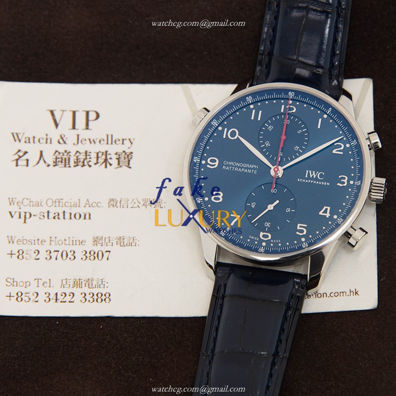 IWC IW371217 Portuguese Manual Wind Replica Watch, Blue Dial, Steel Case, Alligator Strap - Image 5