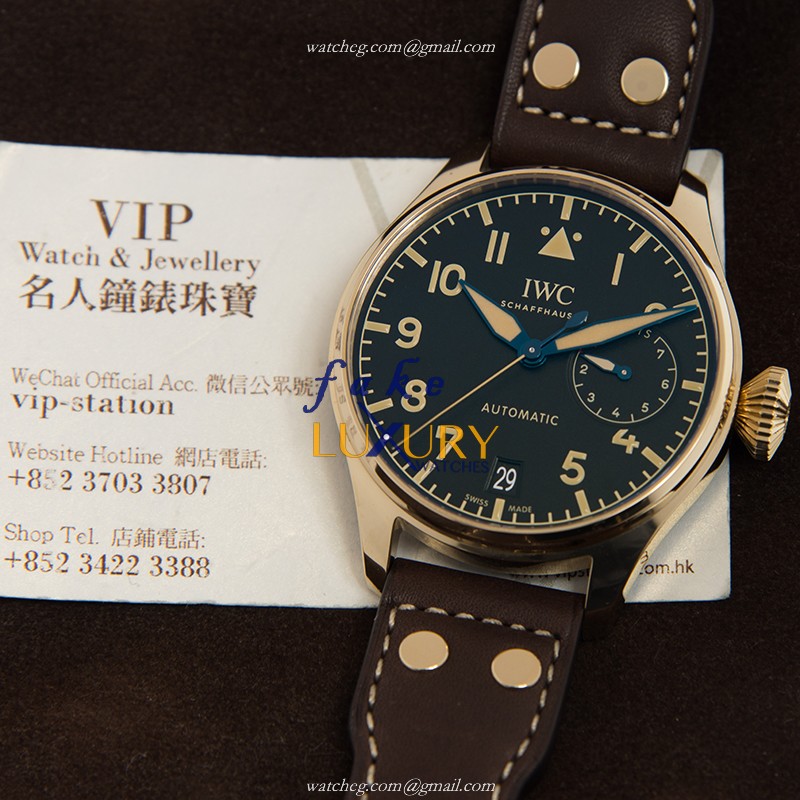 IWC IW501005 Replica Watch, Black Dial, Bronze Case, Automatic Movement, Brown Cowhide Strap - Image 5