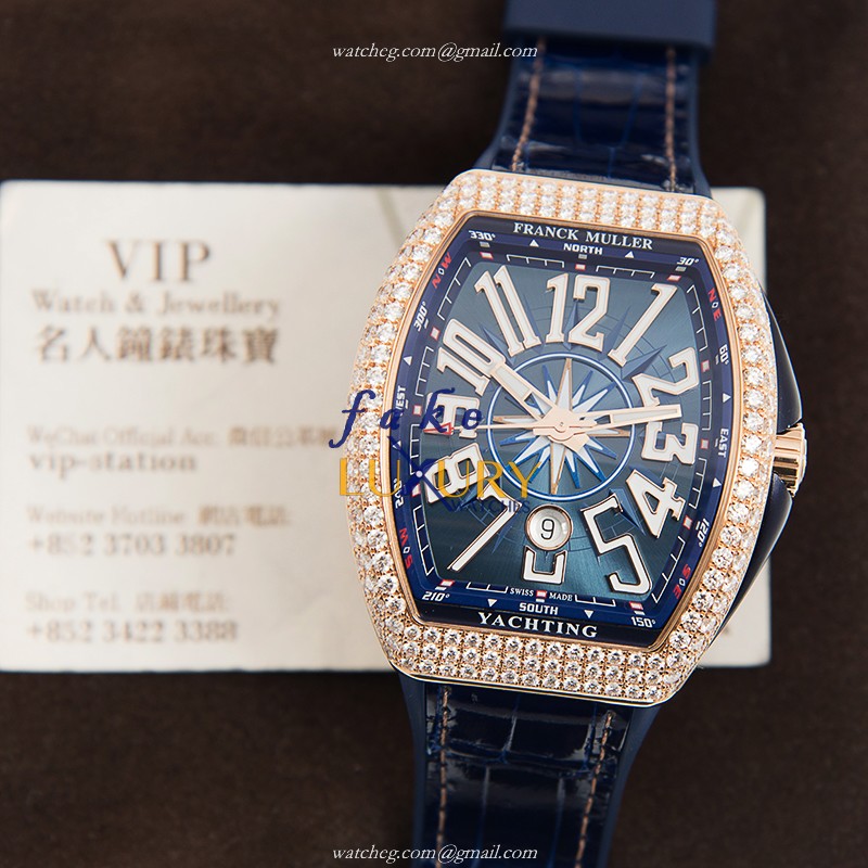 Franck Muller V 45 SC DT D YACHTING 5N Vanguard Replica Watch, Automatic, 18kt Rose Gold, Blue Dial - Image 5