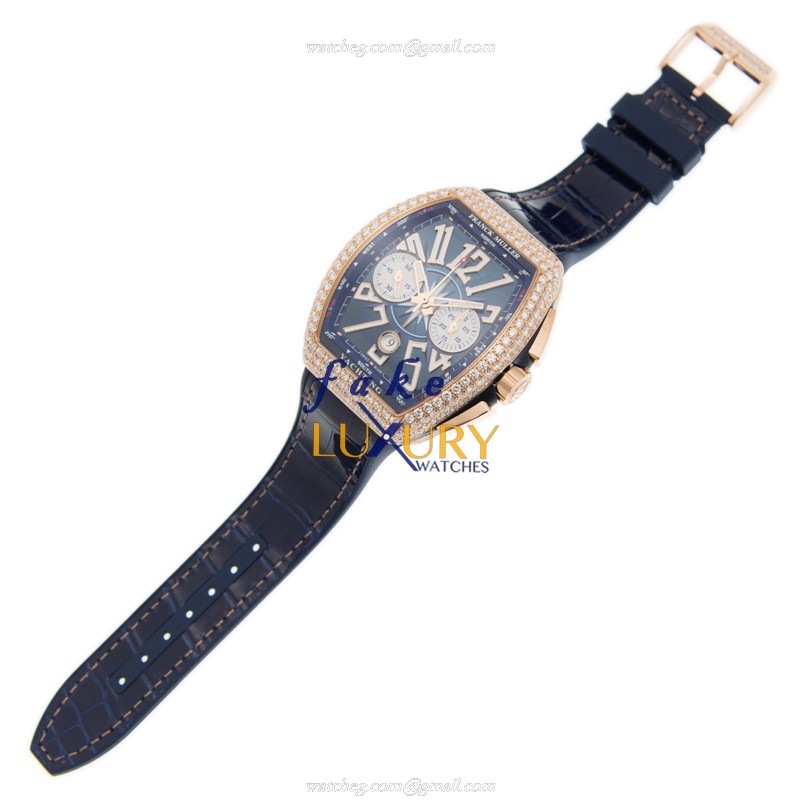 Franck Muller V 45 CC DT D YACHTING 5N - Vanguard Automatic - Blue Dial - 18kt Rose Gold & Diamonds - Image 2