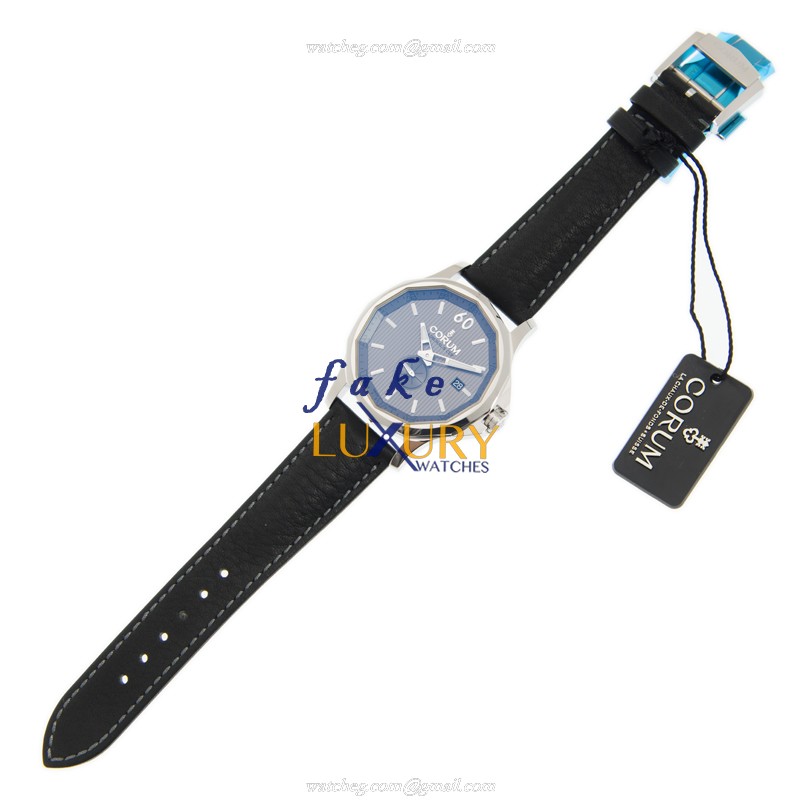 Corum A395/03550 Admirals Cup Replica Watch, Automatic, Gray Dial, Steel Case, Black Leather Strap - Image 2