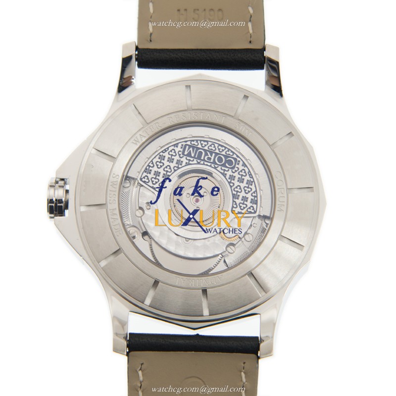 Corum A395/03550 Admirals Cup Replica Watch, Automatic, Gray Dial, Steel Case, Black Leather Strap - Image 3
