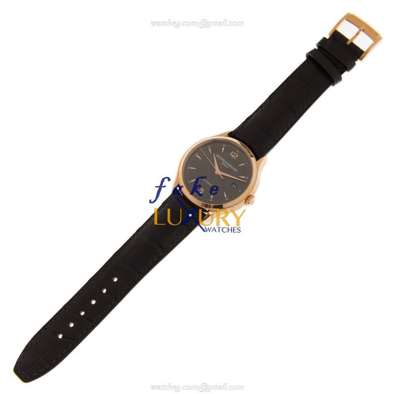 Baume & Mercier M0A10059 Clifton Replica Watch - Automatic - 18kt Rose Gold - Gray Dial - Brown - Image 2