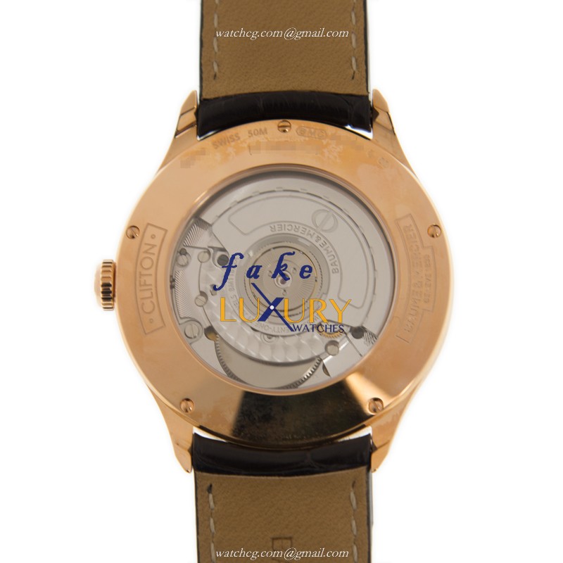 Baume & Mercier M0A10059 Clifton Replica Watch - Automatic - 18kt Rose Gold - Gray Dial - Brown - Image 3