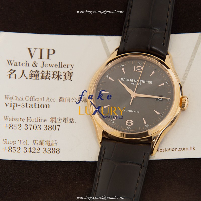 Baume & Mercier M0A10059 Clifton Replica Watch - Automatic - 18kt Rose Gold - Gray Dial - Brown - Image 5