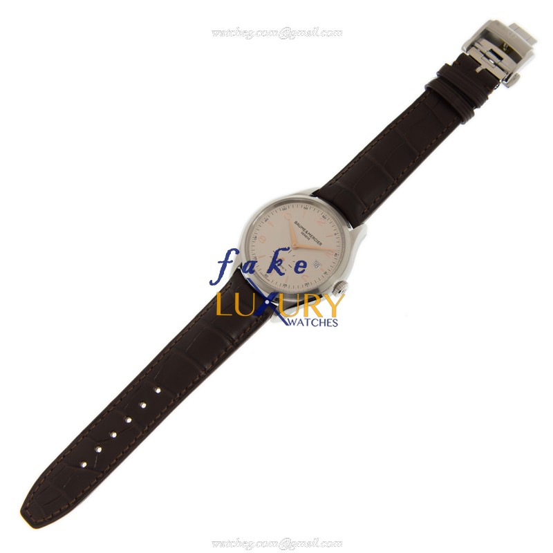 Baume & Mercier M0A10054 CLIFTON Replica Watch - Automatic - 41mm Silver Dial - Steel Case - Brown - Image 2
