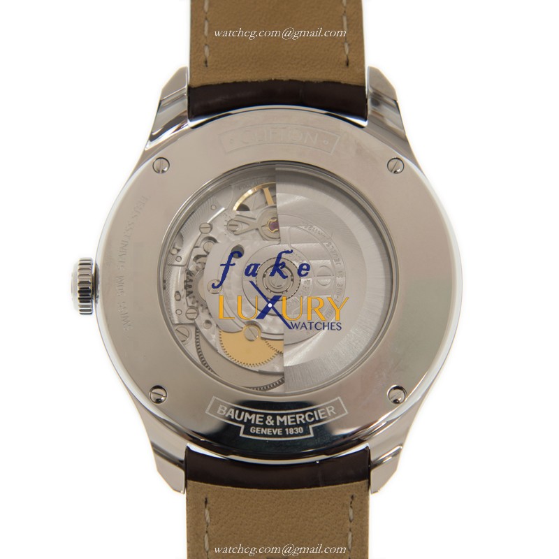 Baume & Mercier M0A10054 CLIFTON Replica Watch - Automatic - 41mm Silver Dial - Steel Case - Brown - Image 3