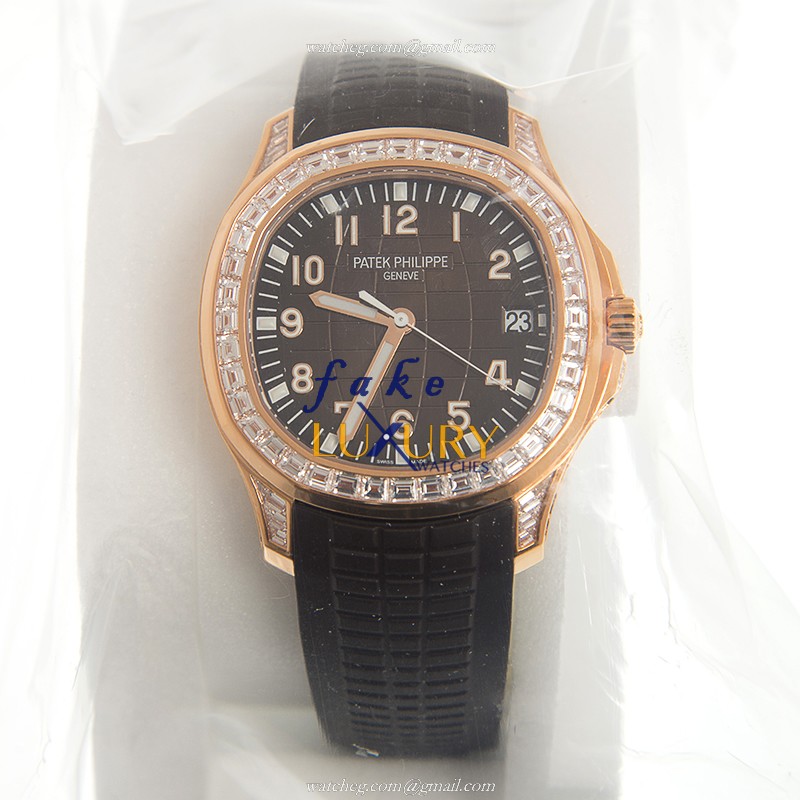 Patek Philippe 5167/300R-010 Aquanaut Automatic 18kt Rose Gold Diamonds Black Dial Rubber Replica - Image 2