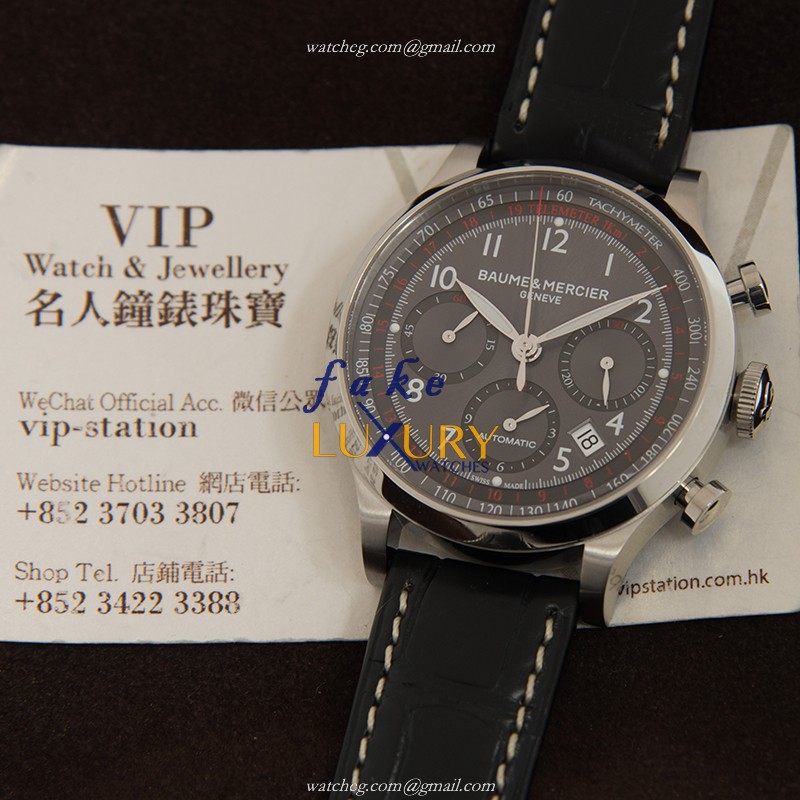 Baume & Mercier M0A10044 Capeland Replica Watch, Black Dial, Manual Wind, Alligator Strap - Image 5