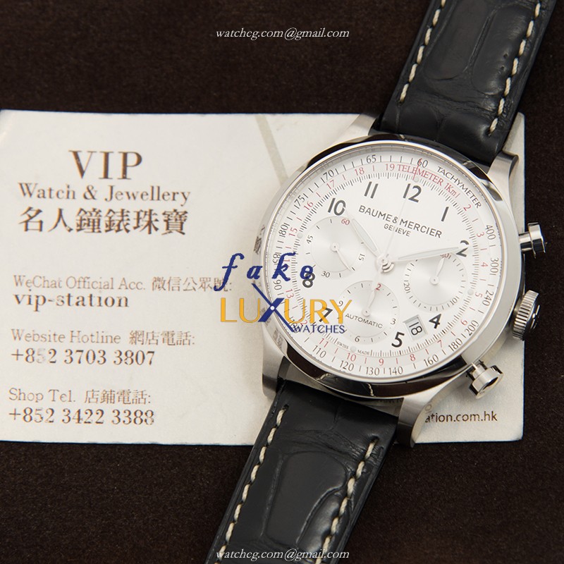 M0A10046 - Baume & Mercier Capeland Replica Watch - Automatic - White Dial Black Alligator - Image 5