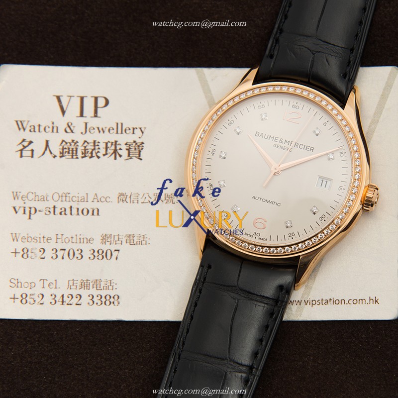 Baume & Mercier M0A10194 Clifton Replica Watch, Automatic, White Dial, 18kt Rose Gold & Diamonds - Image 5