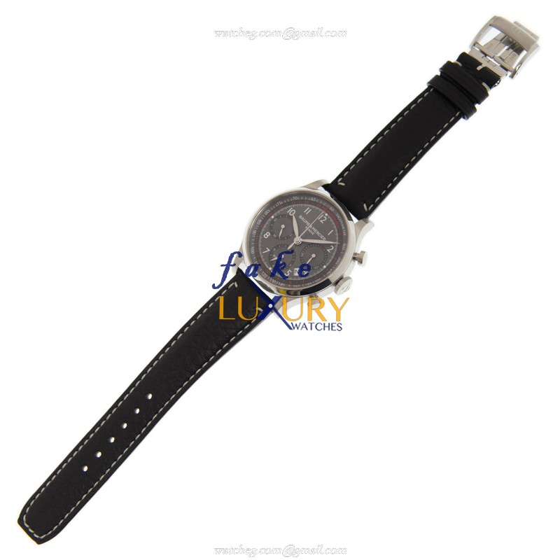 Baume & Mercier M0A10003 Capeland Replica Watch - Automatic - Steel Case - Dark Grey Dial - Leather - Image 2