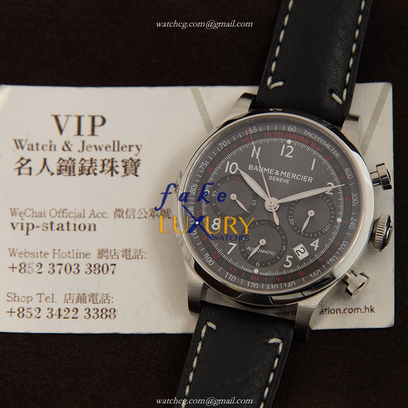Baume & Mercier M0A10003 Capeland Replica Watch - Automatic - Steel Case - Dark Grey Dial - Leather - Image 4
