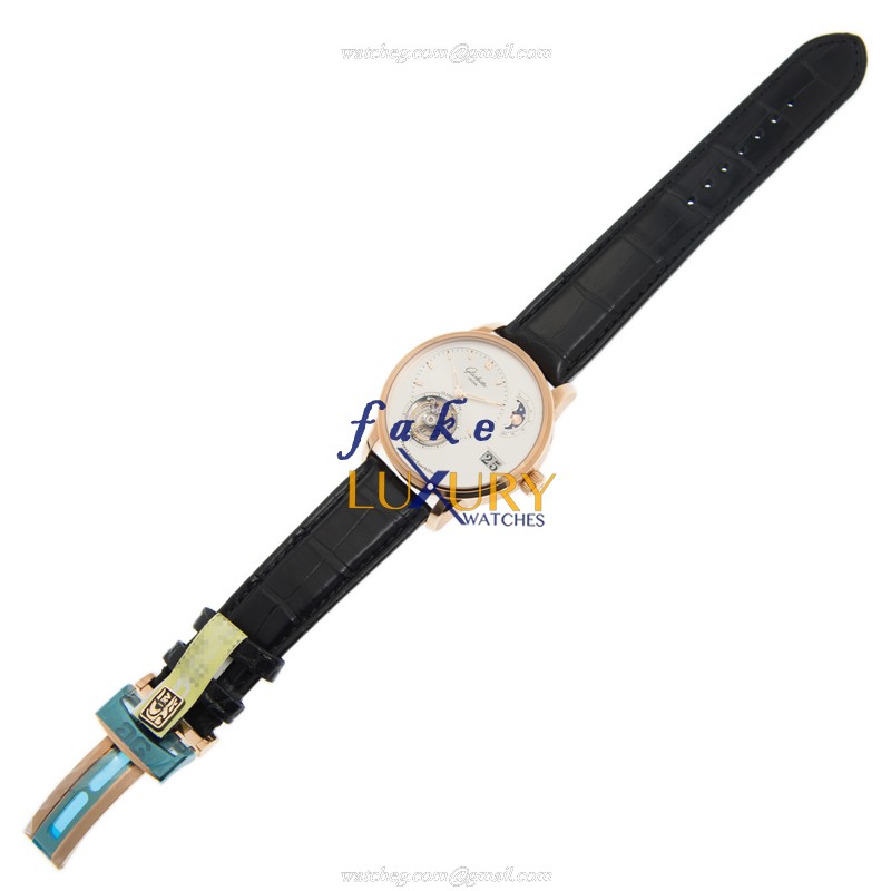 Glashutte 1-93-02-05-05-04 Replica Watch Automatic 18kt Rose Gold White Dial Alligator Strap - Image 2