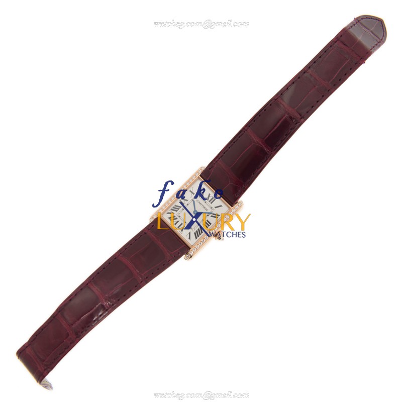 WJTA0014 - Cartier TANK Replica Watch Manual Wind Rose Gold Diamond White Dial Red Strap - Image 2
