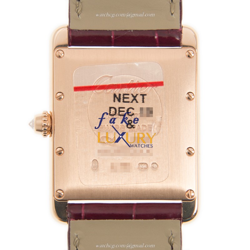 WJTA0014 - Cartier TANK Replica Watch Manual Wind Rose Gold Diamond White Dial Red Strap - Image 3