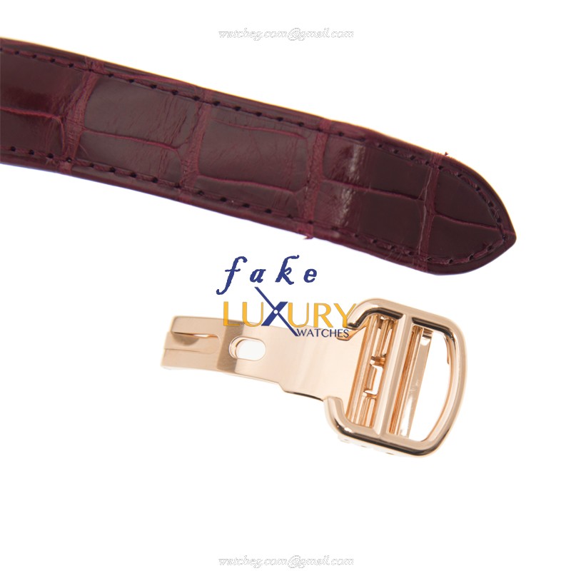 WJTA0014 - Cartier TANK Replica Watch Manual Wind Rose Gold Diamond White Dial Red Strap - Image 4