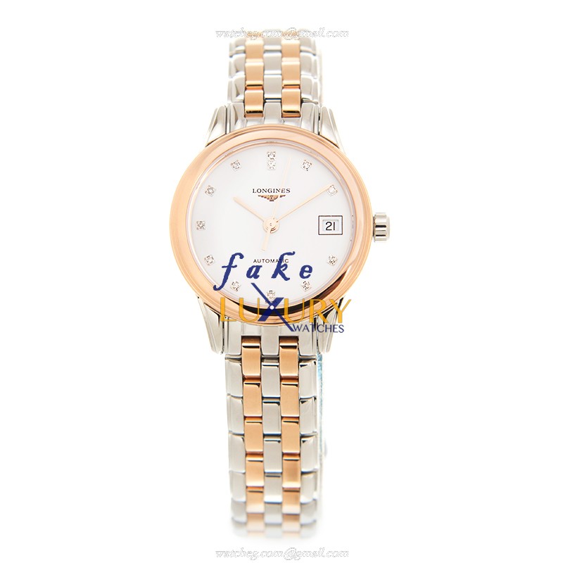 Longines L4.874.3.99.7 FLAGSHIP Automatic 18kt Rose Gold & Steel Replica Watch | 38.5mm White Dial - Image 2
