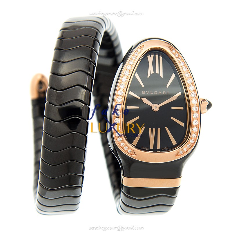 102532 - Bulgari Serpenti Replica Watch Quartz Ceramic Black Dial Bangle - Image 2