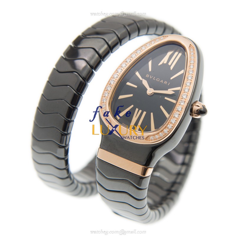 102532 - Bulgari Serpenti Replica Watch Quartz Ceramic Black Dial Bangle - Image 3