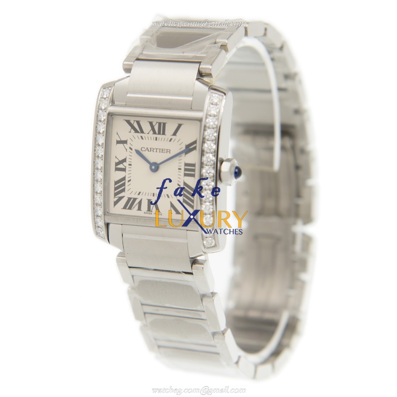 Cartier W4TA0009 Quartz Stainless Steel & Diamond Bezel Replica Watch, White Dial, Silver Strap - Image 3