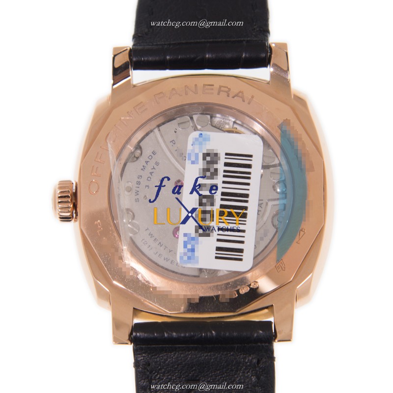 Panerai PAM00575 RADIOMIR Manual Wind 42mm 18kt Rose Gold Replica Watch, Black Dial, Leather Strap - Image 3