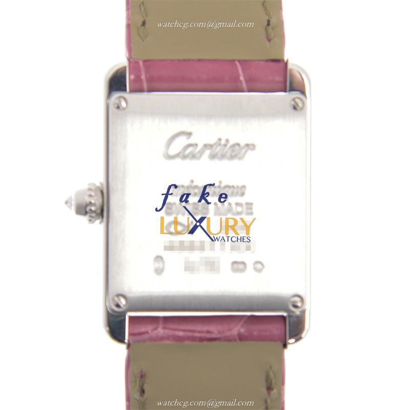 WJTA0011 - Cartier TANK Replica Watch Manual Wind 18kt White Gold Diamond Silver Dial Red Strap - Image 3