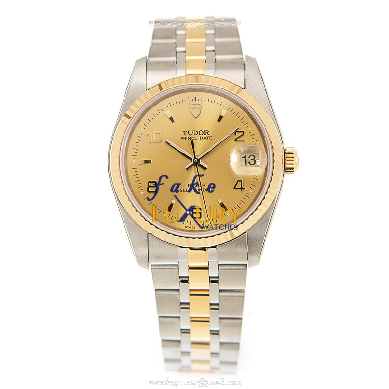 Tudor 74033-62473-246810AR-CH Replica Watch, Automatic, 18kt Gold & Steel Case, Gold Dial, Silver & - Image 2