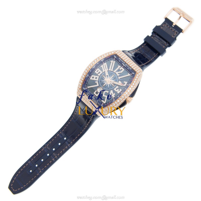 Franck Muller Vanguard Replica Watch V 45 SC DT D YACHTING 5N.BL Automatic Rose Gold Diamonds Blue - Image 2