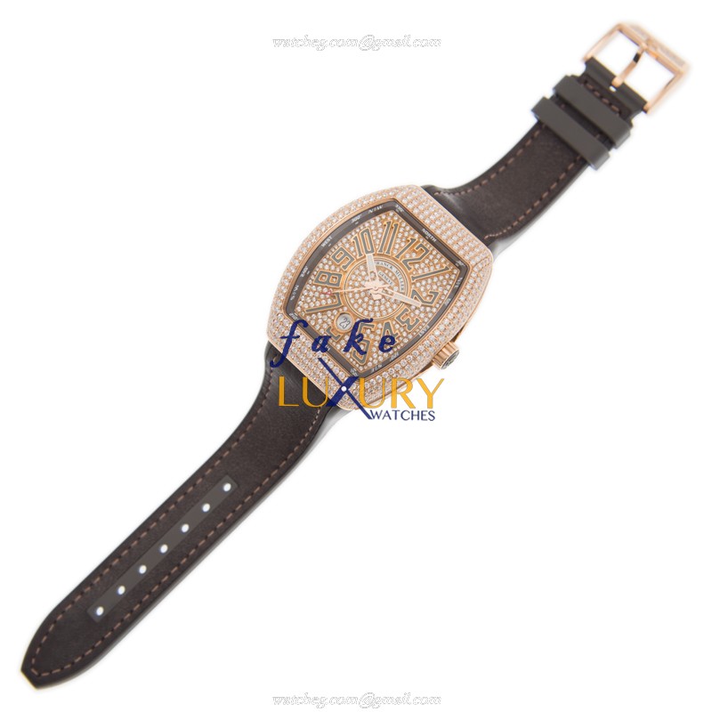 Franck Muller V 41 SC DT D CD 5N.TT Replica Watch, Automatic, 18kt Rose Gold & Diamonds Case, Gold - Image 2